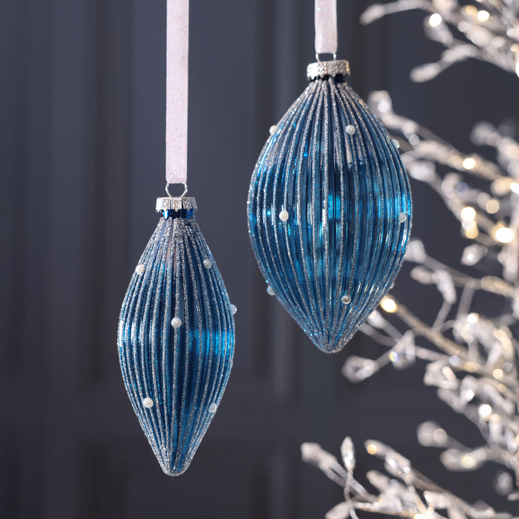 Glittered Sapphire Teardrop Ornament