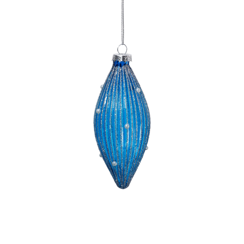 Glittered Sapphire Teardrop Ornament