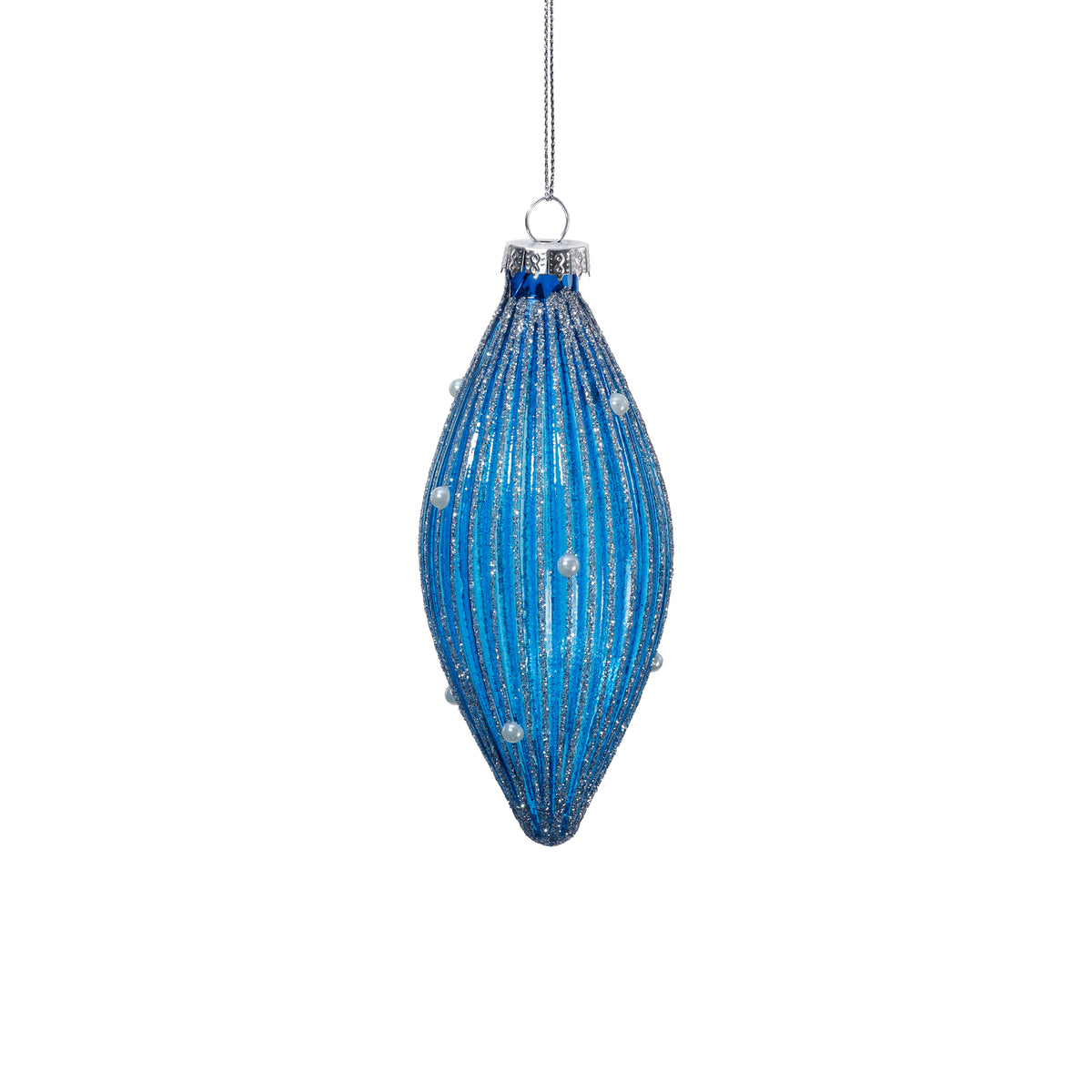 Glittered Sapphire Teardrop Ornament