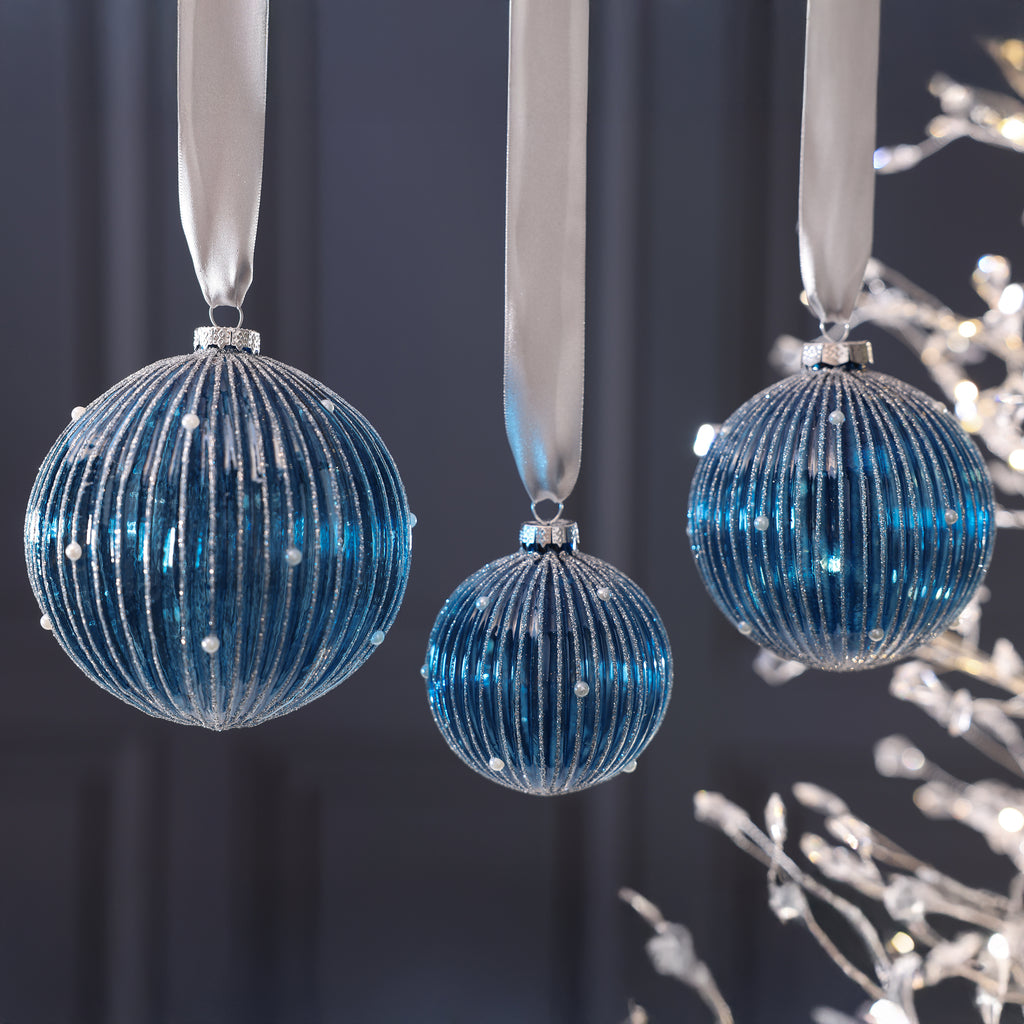 Winter Jewel Ribbed Glass Ball Ornament
