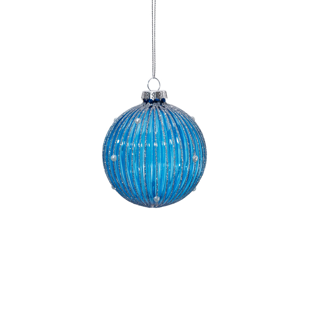 Winter Jewel Ribbed Glass Ball Ornament