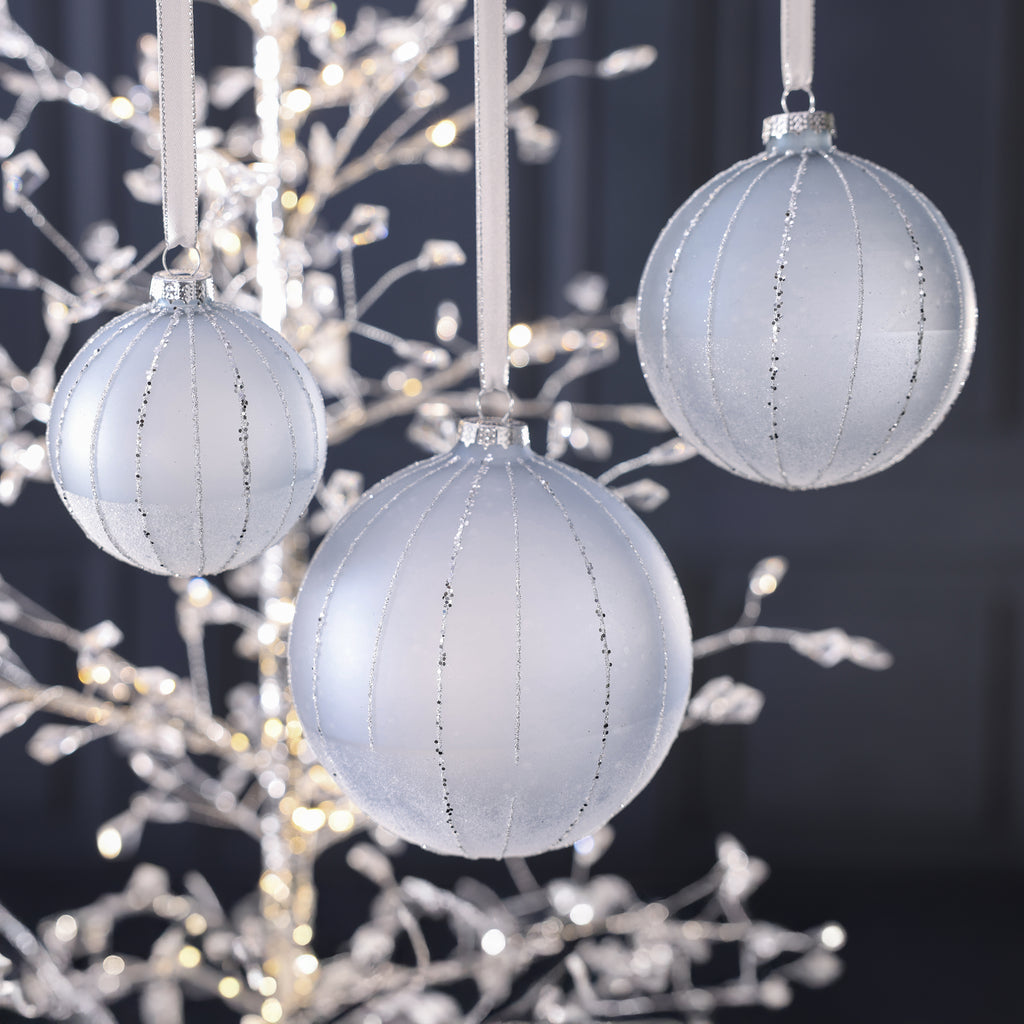 Powder Blue Frost Glass Ball Ornament