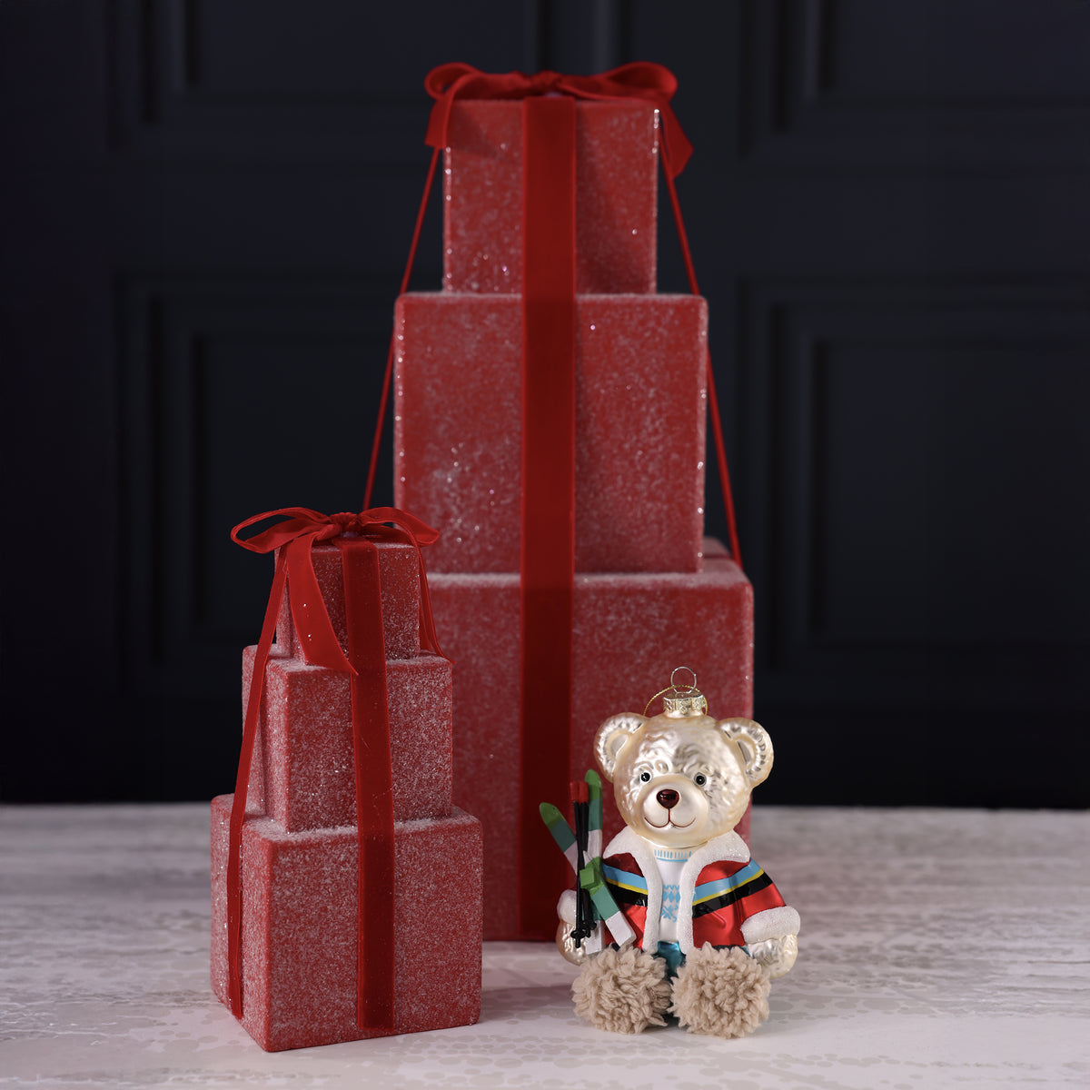 Bear with Skis Glass Ornament