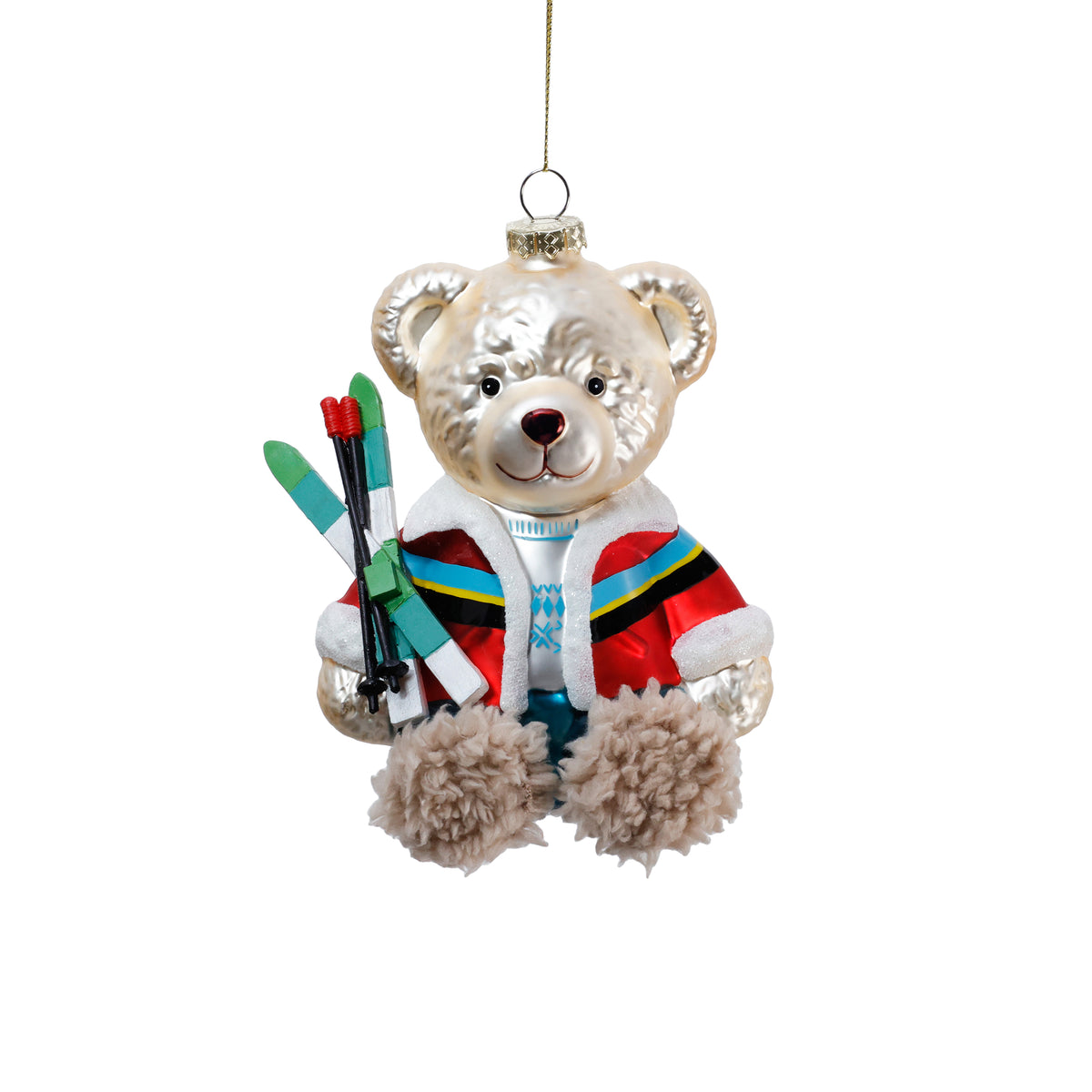 Bear with Skis Glass Ornament