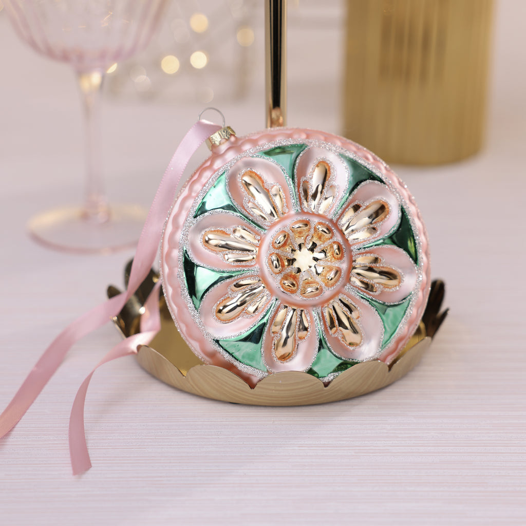 Vintage Floral Glass Medallion Ornament