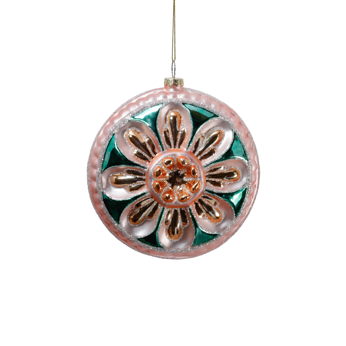 Vintage Floral Glass Medallion Ornament