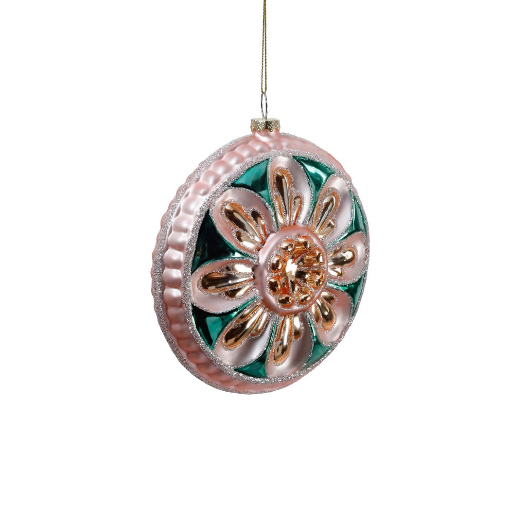 Vintage Floral Glass Medallion Ornament