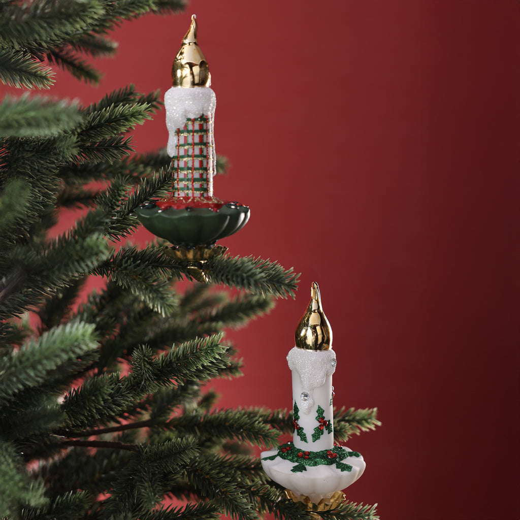Festive Candle Drop Glass Ornament - Clip On - 2 Assorted Designs