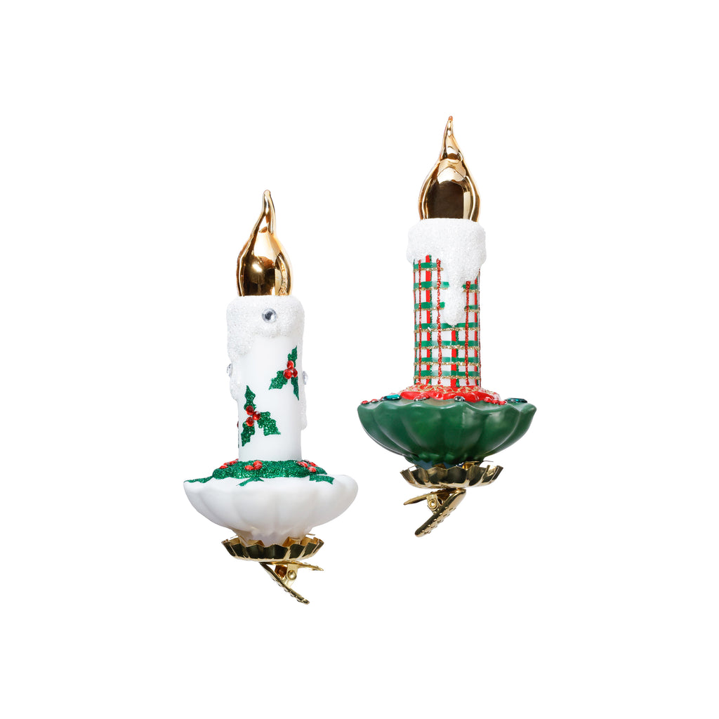 Festive Candle Drop Glass Ornament - Clip On - 2 Assorted Designs