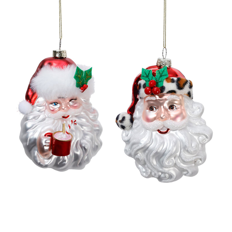 Vintage Santa Head Glass Ornament - 2 Assorted Designs