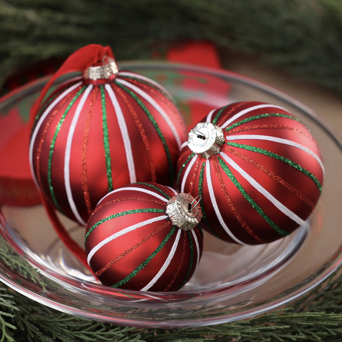 Classic Christmas Stripe Glass Ornament