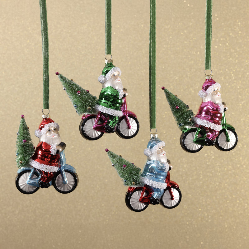 Santa's Merry Ride Glass Ornament - 4 Assorted Colors