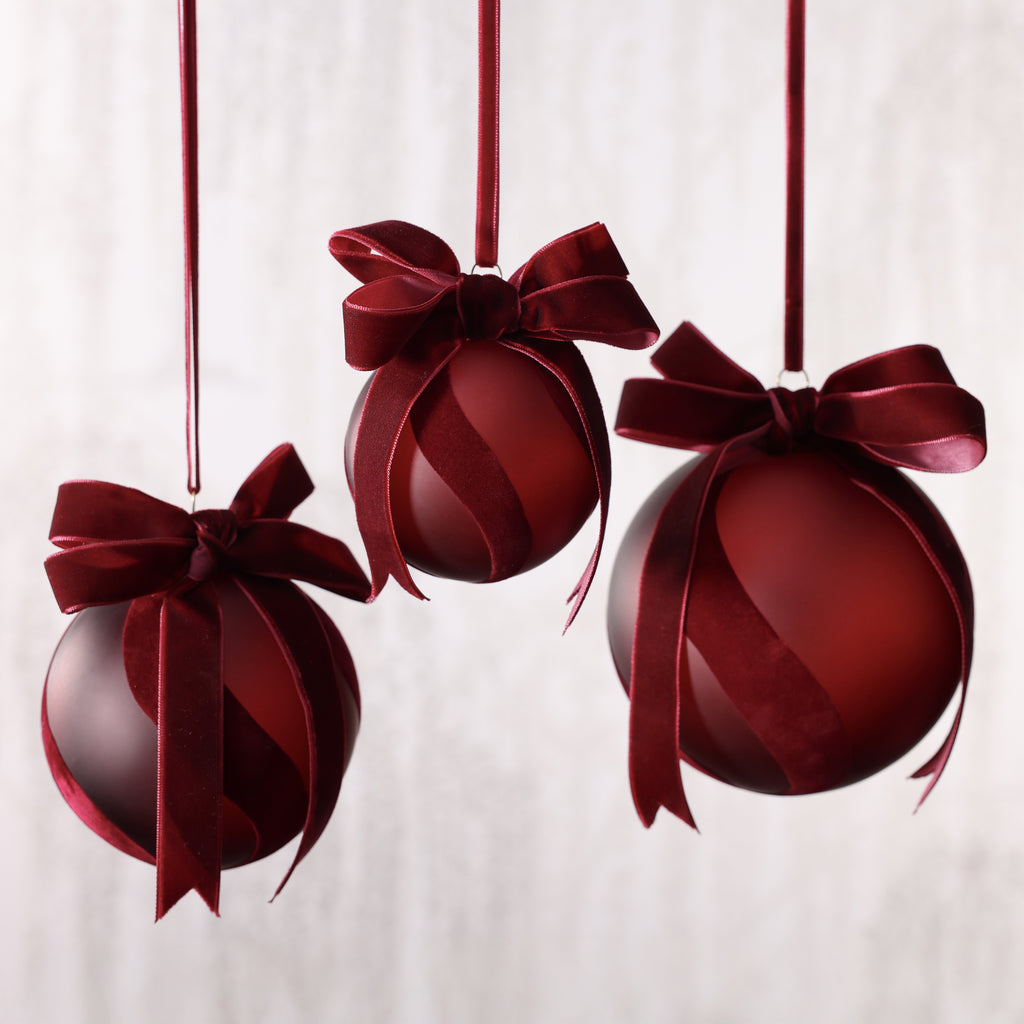 Burgundy Red Velvet Bow Glass Ornament