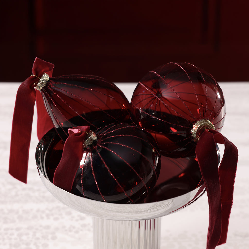 Glitter Stripe Glass Ornament Trio - 3 Assorted Designs