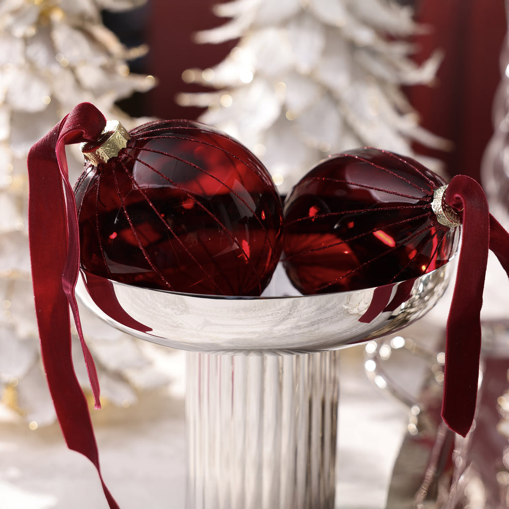 Glitter Stripe Glass Ornament Trio - 3 Assorted Designs