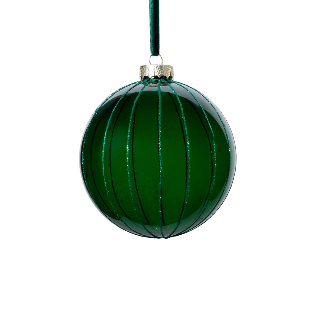 Glitter Stripe Glass Ornament Trio - 3 Assorted Designs