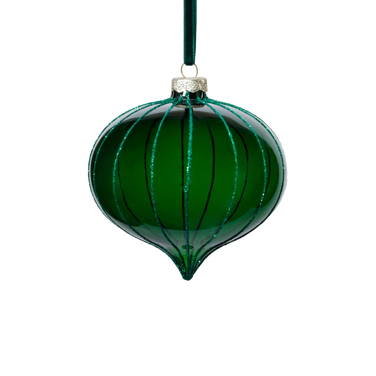 Glitter Stripe Glass Ornament Trio - 3 Assorted Designs