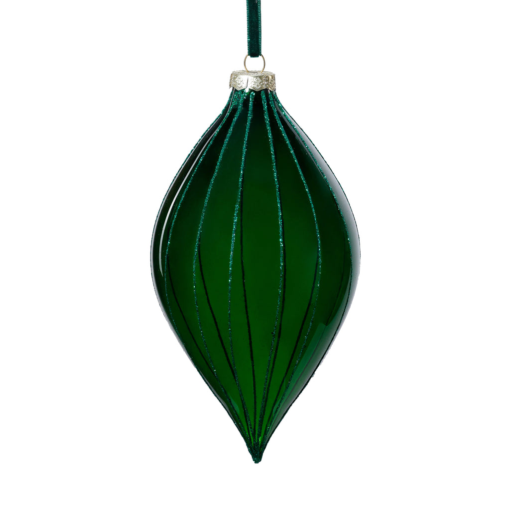 Glitter Stripe Glass Ornament Trio - 3 Assorted Designs