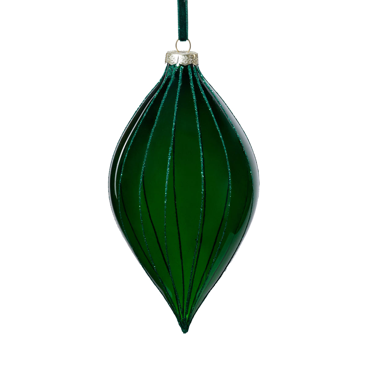 Glitter Stripe Glass Ornament Trio - 3 Assorted Designs