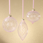Glitter Stripe Glass Ornament Trio - 3 Assorted Designs