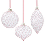 Glitter Stripe Glass Ornament Trio - 3 Assorted Designs