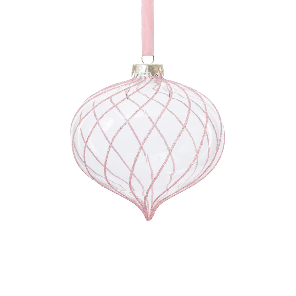 Glitter Stripe Glass Ornament Trio - 3 Assorted Designs