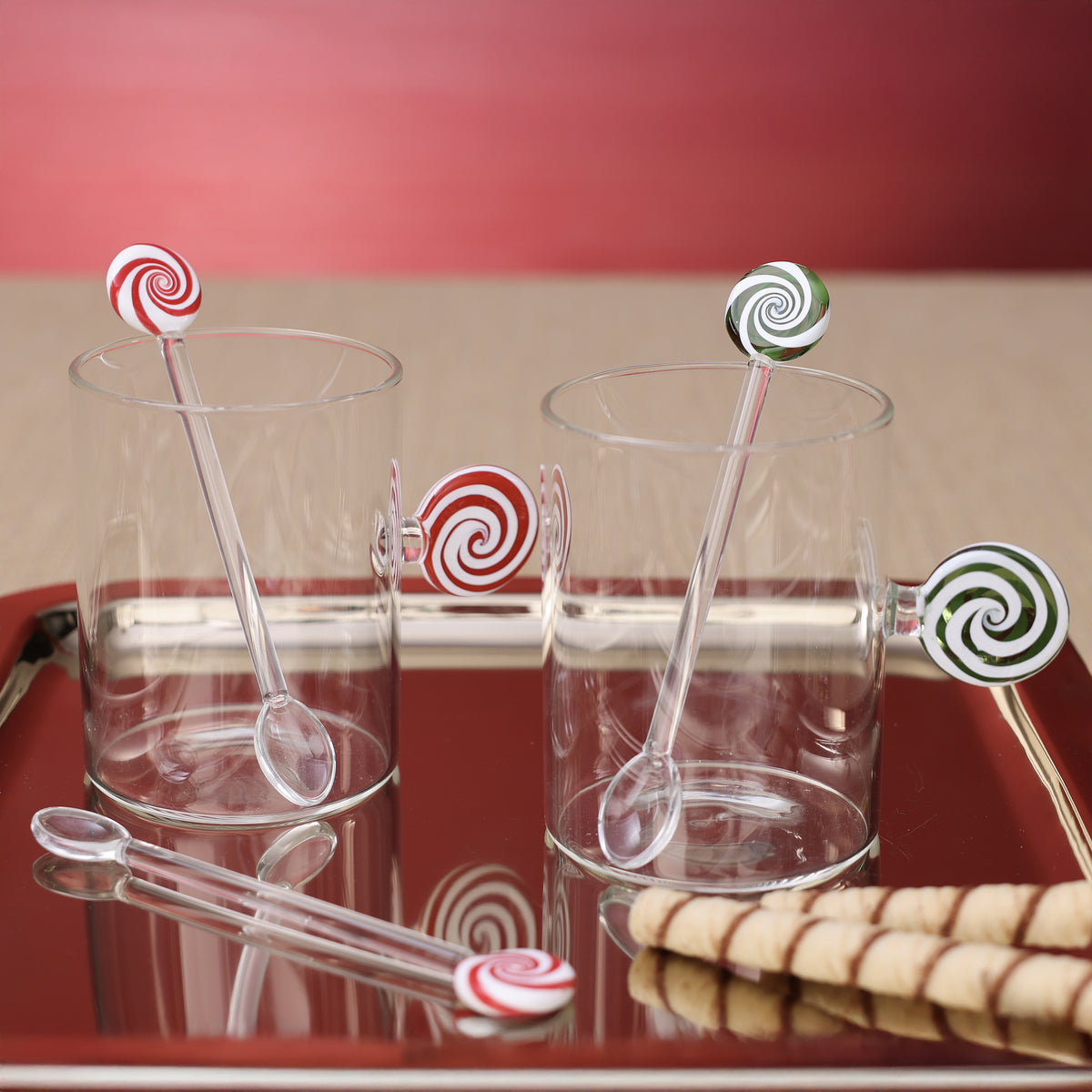Holiday Peppermint Glass Mug - White & Green