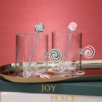 Holiday Peppermint Glass Mug - White & Red
