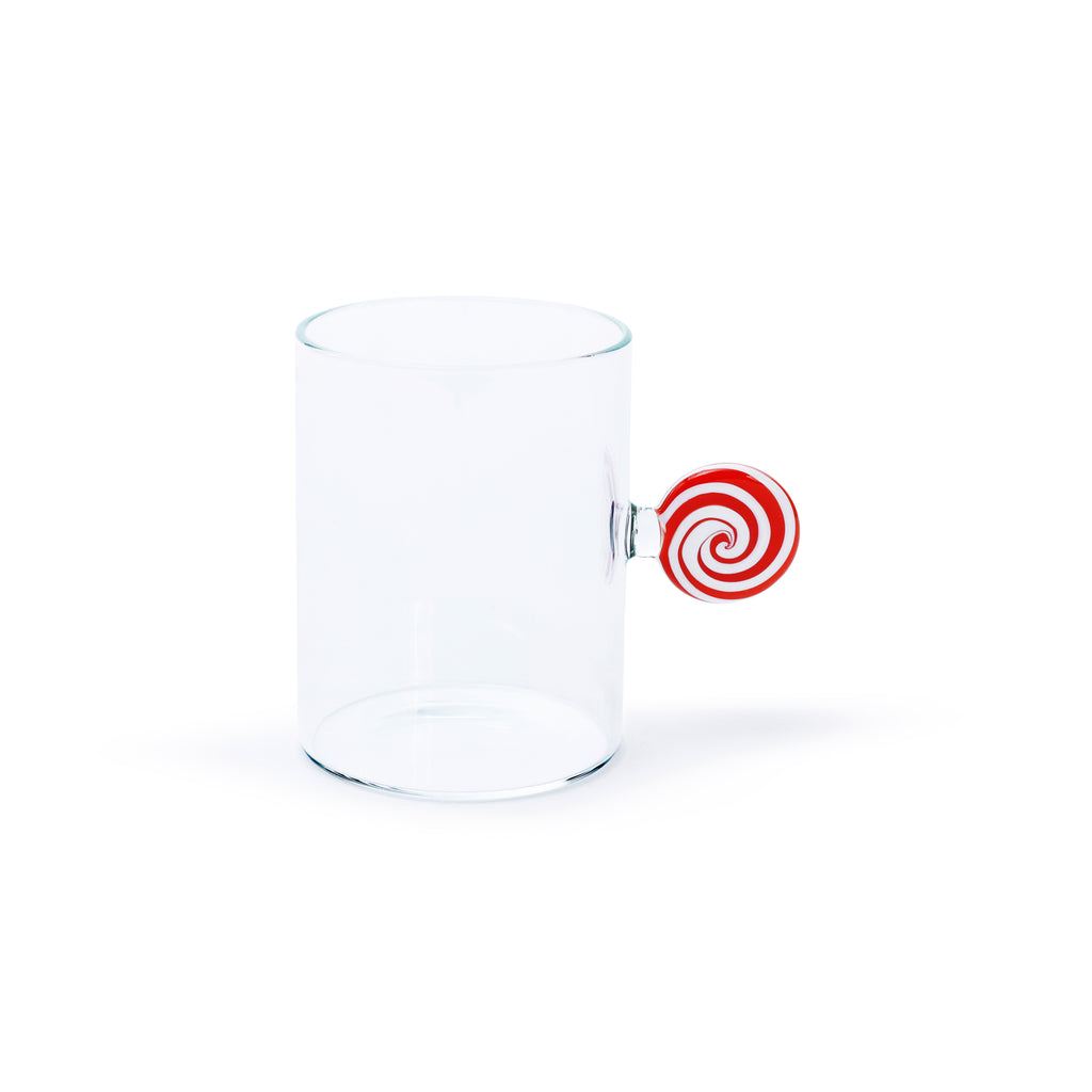 Holiday Peppermint Glass Mug - White & Red