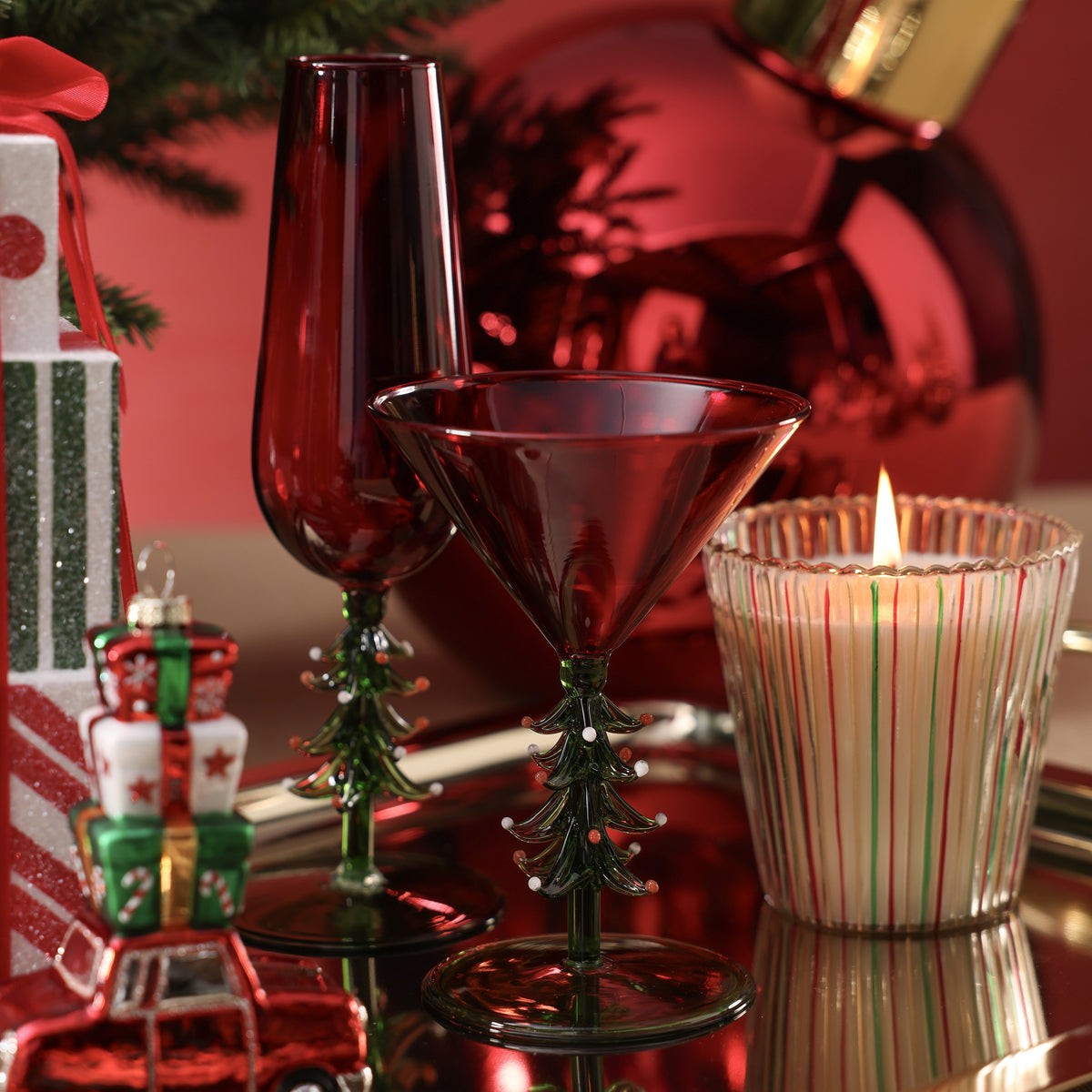Treetop Cheers Glassware - Red - Martini Glass