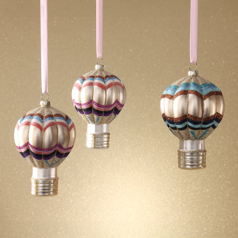 Hot Air Balloon Glass Ornament - 2 Assorted Colors