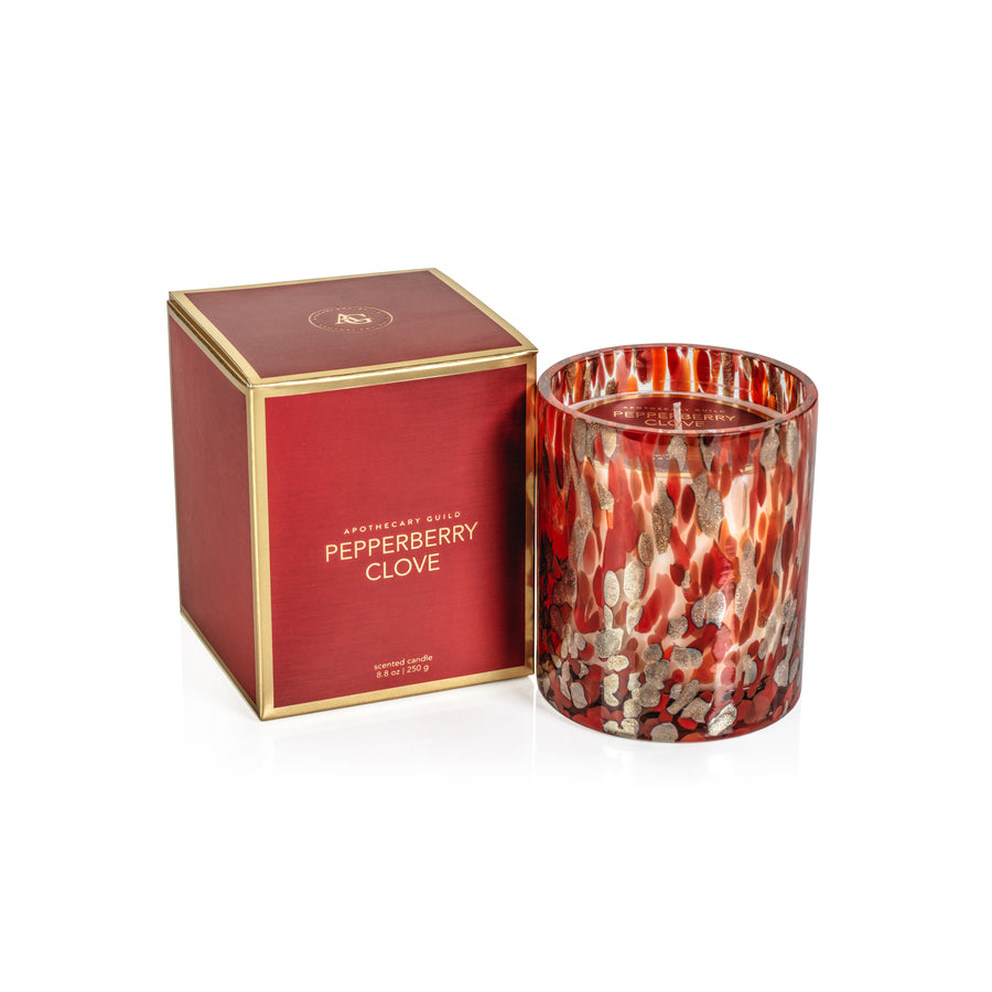 Spangled Glass Scented Candle - Red & Gold