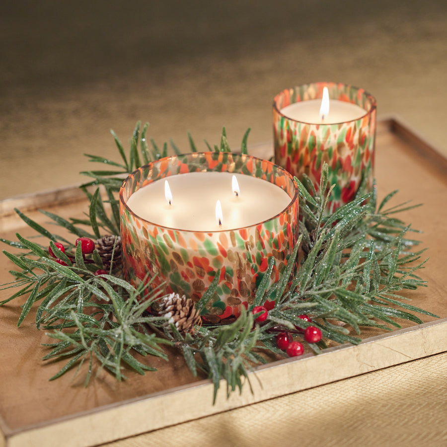 Spangled Glass Scented Candle - Red, Green & Gold