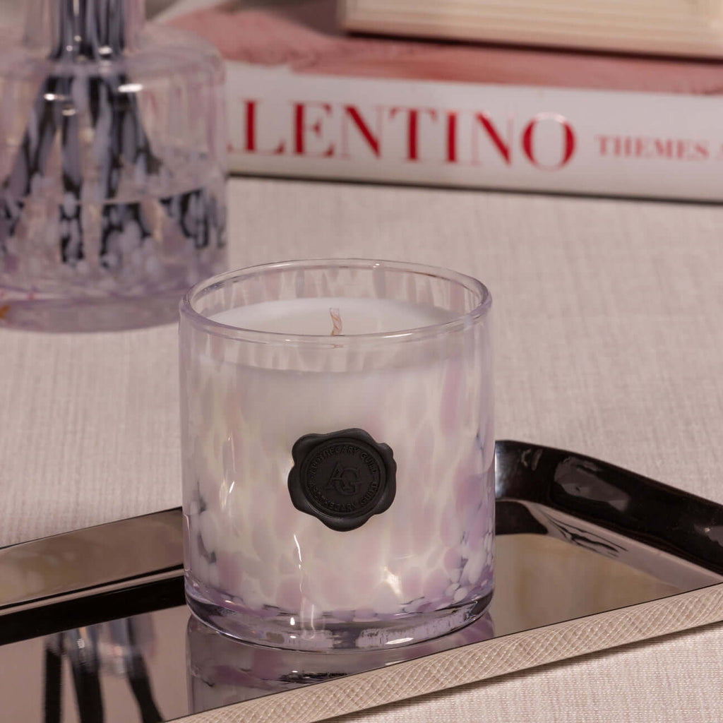 AG Opal Glass Candle - White & Lilac - Elderflower Gin - Candles by Carlyle Avenue