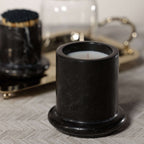 Marbella Scented Candle Jar with Cloche in black marble finish, showcasing elegance and unique design.