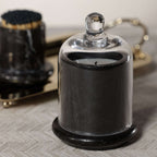 Marbella Scented Candle Jar with Cloche showcasing unique marble design and hand-blown glass cloche.