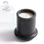 Marbella Scented Candle Jar with Cloche in black marble with glass cover.
