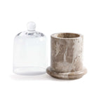 Marbella Scented Candle Jar with Cloche showcasing a unique marble design and hand-blown glass cloche.