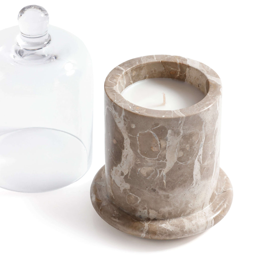 Marbella Scented Candle Jar with Cloche made from unique natural marble.