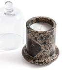 Marbella Scented Candle Jar with Cloche in natural marble with hand-blown glass cloche.