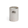 Cap Ferrat Fan Shell Design Candle in Gift Box, silver fluted vessel with shell emblem, small size.