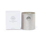 Cap Ferrat Fan Shell Design Candle in Gift Box showcasing sleek silver vessel and elegant packaging.