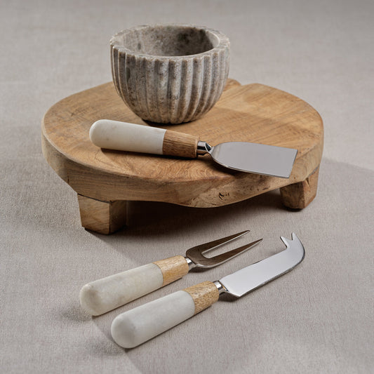 Marble and Wood Cheese Tool Set