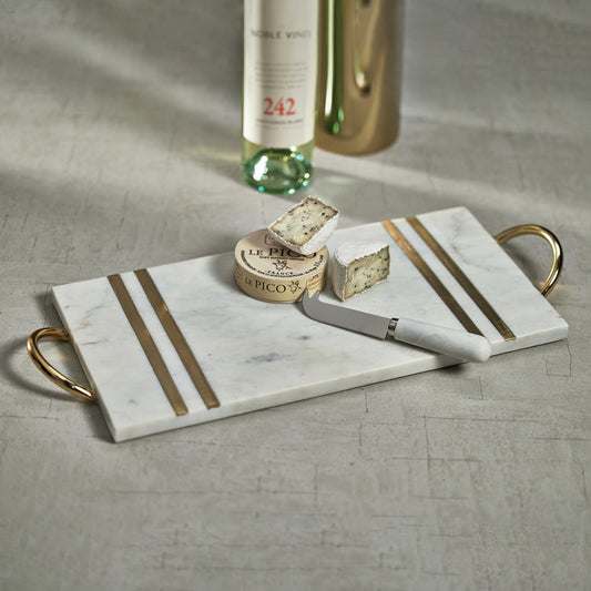 Rectangular Marble Serving Tray with Brass Handles