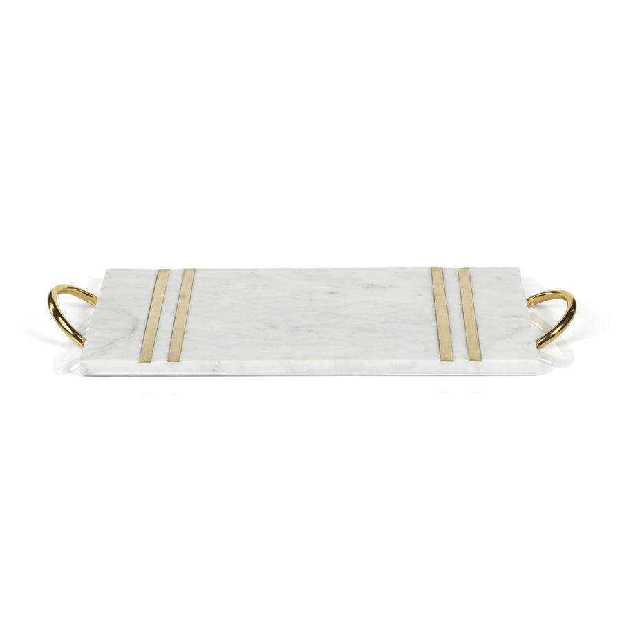 Rectangular Marble Serving Tray with Brass Handles