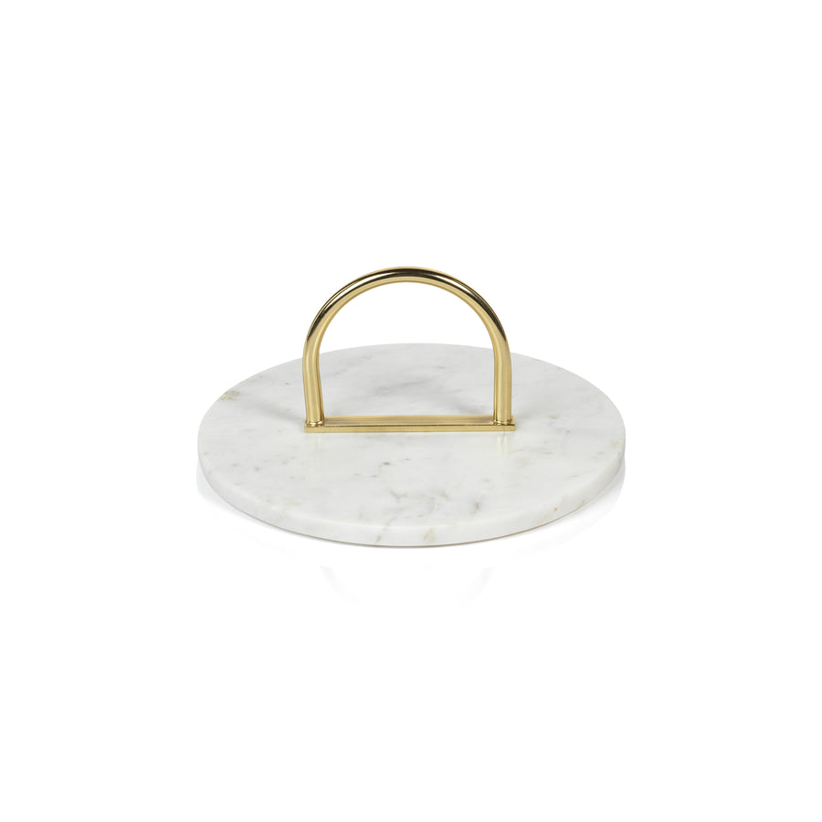 Round Marble Serving Tray with Brass Handle