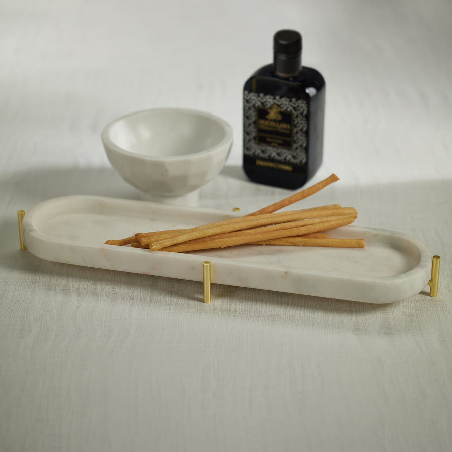 Palomar Marble Tray on Metal Stand - Small - Tray by Carlyle Avenue