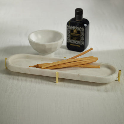 Palomar Marble Tray on Metal Stand - Small - Tray by Carlyle Avenue