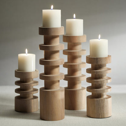 Le Salama Carved Mango Wood Pillar Holders - Candle Holders by Carlyle Avenue