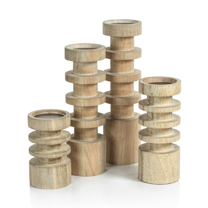 Le Salama Carved Mango Wood Pillar Holders - Candle Holders by Carlyle Avenue